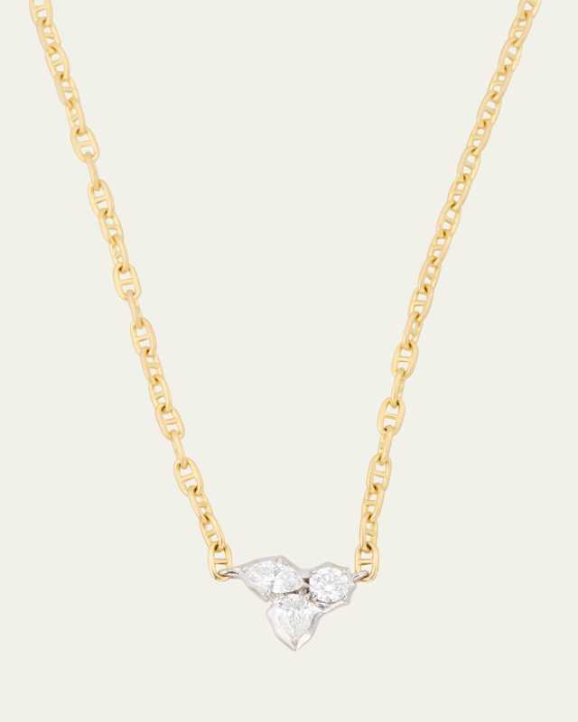 Poppy Two Tone Diamond Cluster Pendant Necklace with Anchor Chain